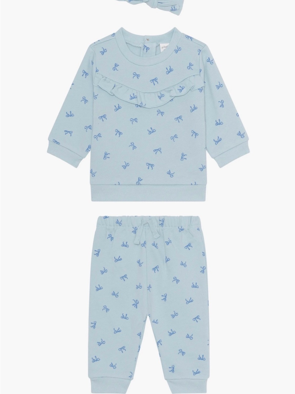 Light Blue Bow-Print Pajama Set for Kids